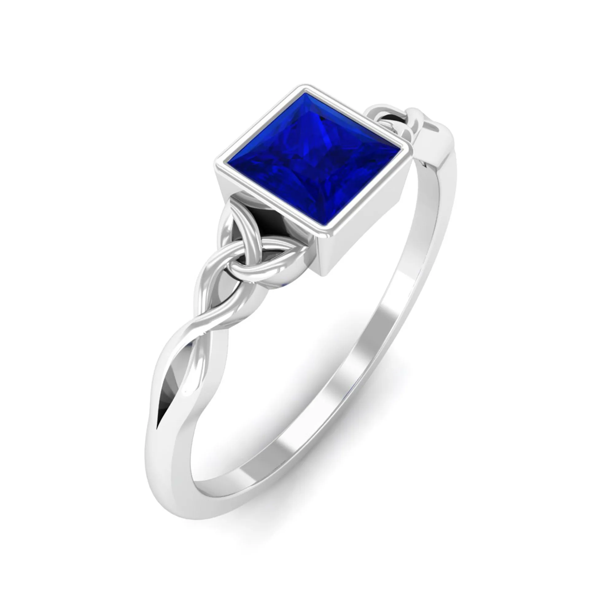 5 MM Princess Cut Lab Grown Blue Sapphire Celtic Solitaire Ring