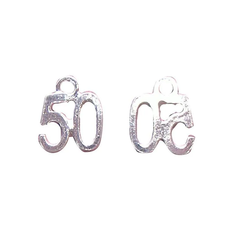 5 Pcs Silver Plated Number Fifty 50 50th Birthday 13X10mm Charms Pendants