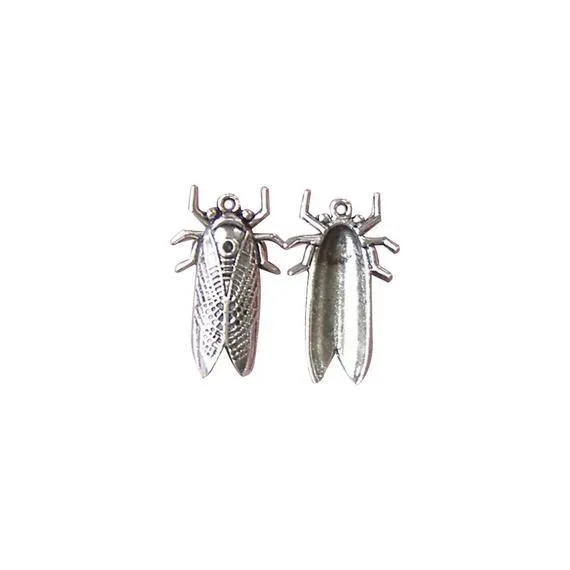 5 Pcs Tibetan Silver Cicada, Bug, Fly Insect, Creepy, Crawly 32X19mm Charms Pendants