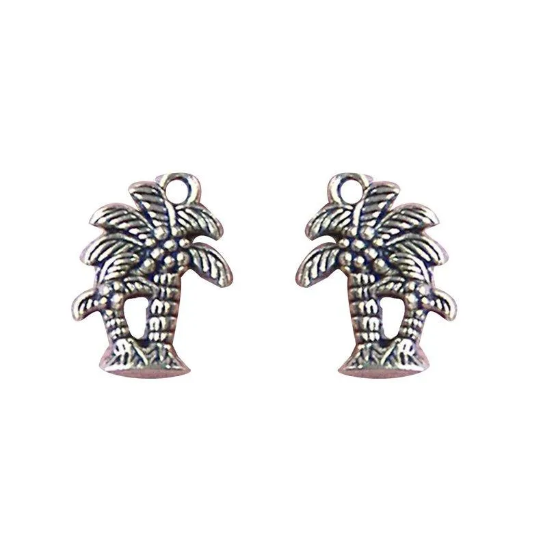 5 Pcs Tibetan Silver Palm Coconut Tree Holiday 18X15mm 3D Charms Pendants