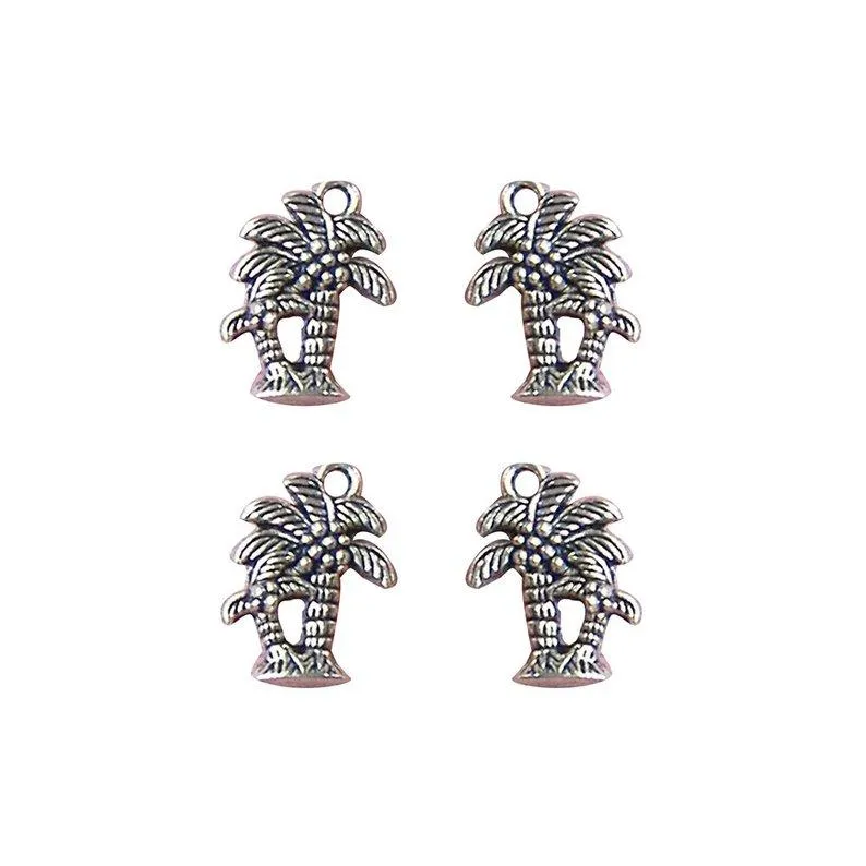 5 Pcs Tibetan Silver Palm Coconut Tree Holiday 18X15mm 3D Charms Pendants