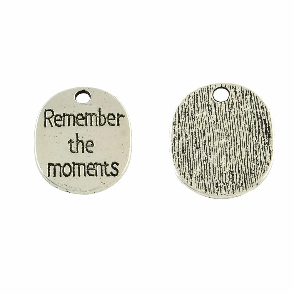 5 Pcs Tibetan Silver 'Remember the moments' TAG 22mm x 18mm Charms Pendants