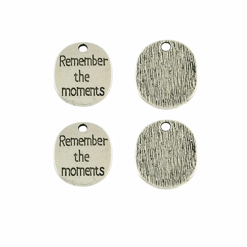 5 Pcs Tibetan Silver 'Remember the moments' TAG 22mm x 18mm Charms Pendants