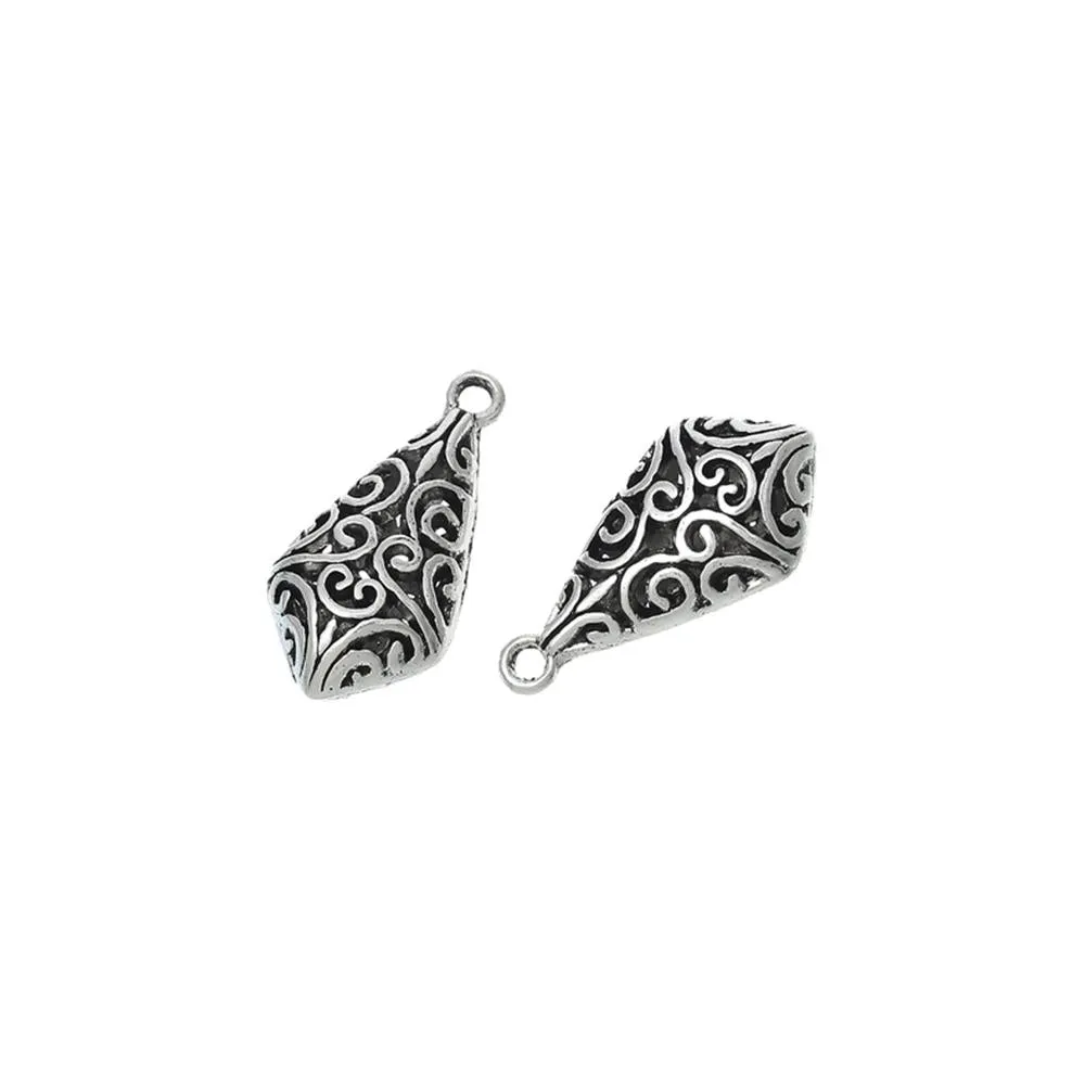 5 Pcs Tibetan Silver TEARDROP PATTERN HOLLOW CARVED 33mm x 17mm Charms Pendants, Lead & Nickel Free Metal Charms Pendants Beads