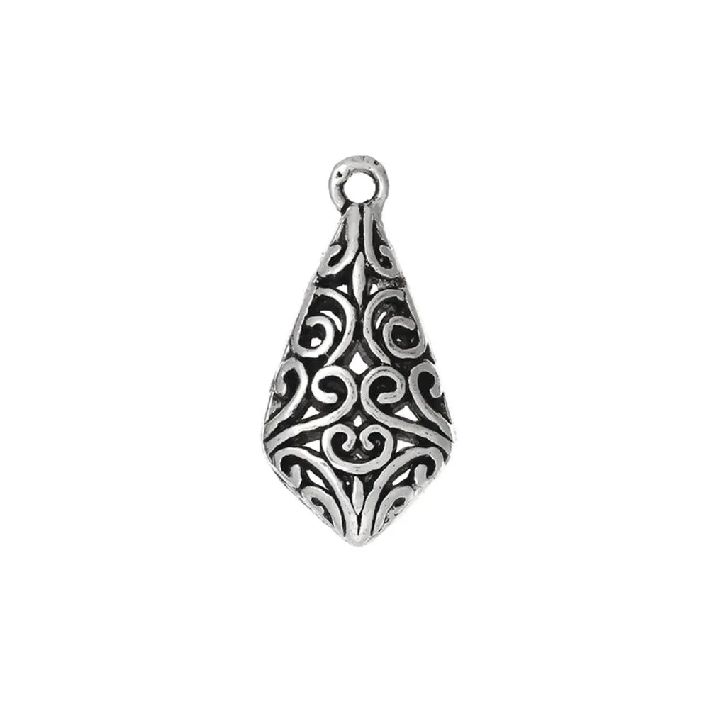 5 Pcs Tibetan Silver TEARDROP PATTERN HOLLOW CARVED 33mm x 17mm Charms Pendants, Lead & Nickel Free Metal Charms Pendants Beads