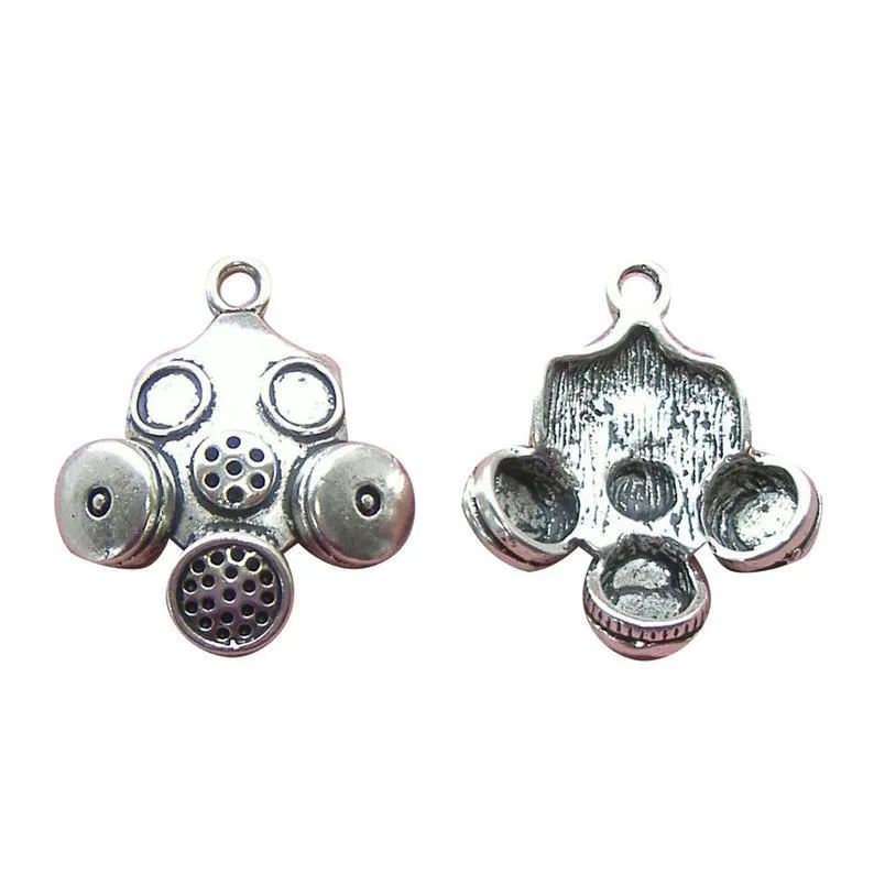 5 PcsTibetan Silver Gas Mask Chemical Warfare 3D 33mm x 28mm Charms Charms Pendants