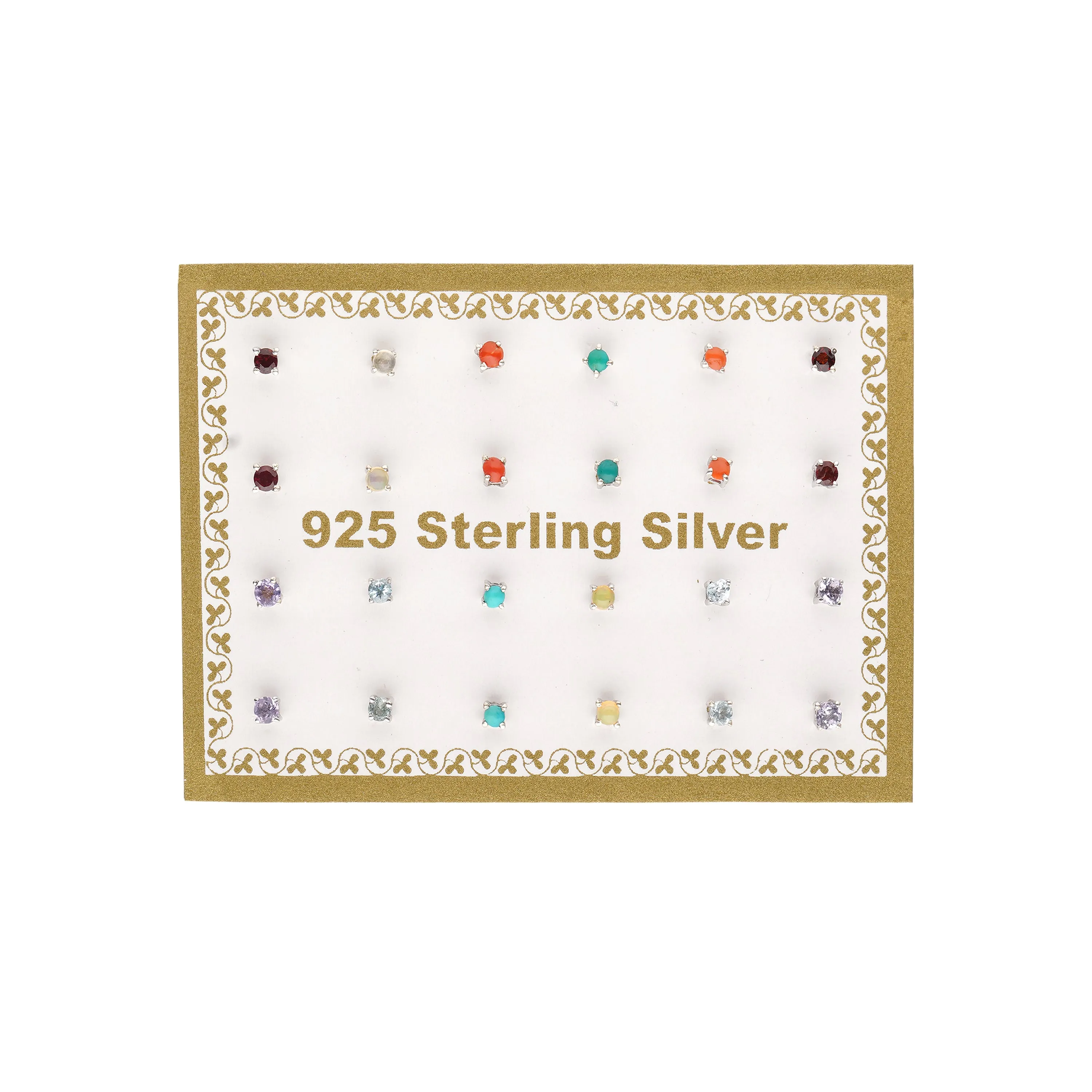 925 Sterling Silver Stud Earrings - Semi Precious Stone 3MM