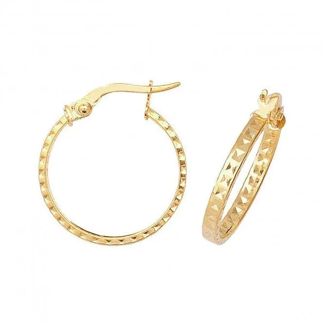 9ct Yellow Gold 15mm Diamond-Cut Hoop Earrings ER652