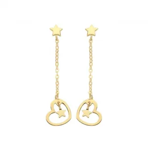 9CT Yellow Gold Heart & Star Drop Earrings ES1645