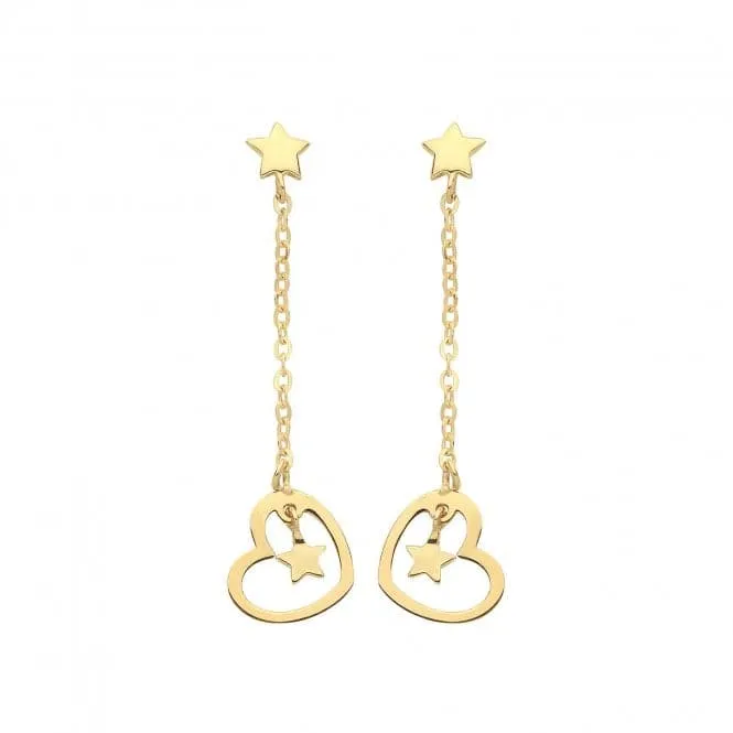 9CT Yellow Gold Heart & Star Drop Earrings ES1645