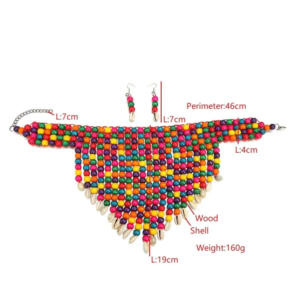 African Statement Chunky Choker Necklaces For Women Multi Strand Colorful Bead