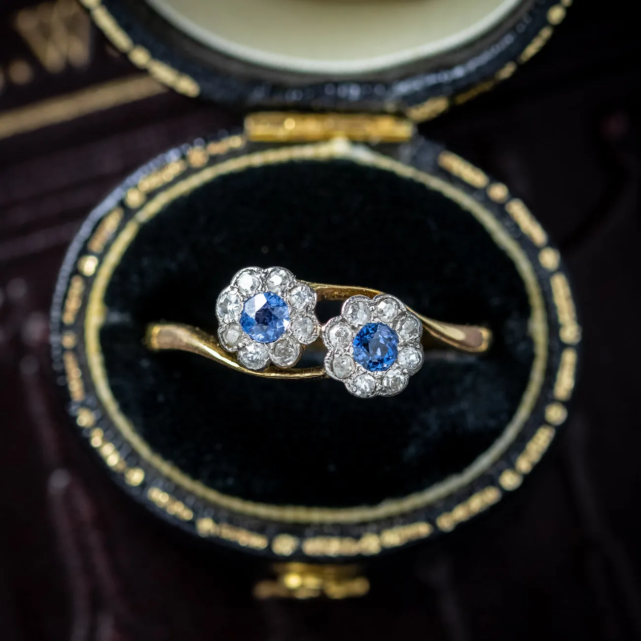 Antique Edwardian Sapphire Diamond Daisy Twist Ring 0.20ct Of Sapphire