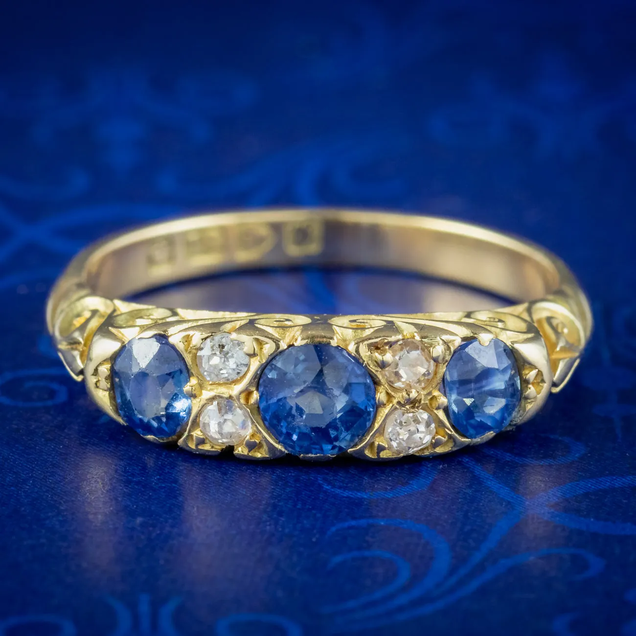 Antique Edwardian Sapphire Diamond Ring 0.65ct Sapphire Dated 1907