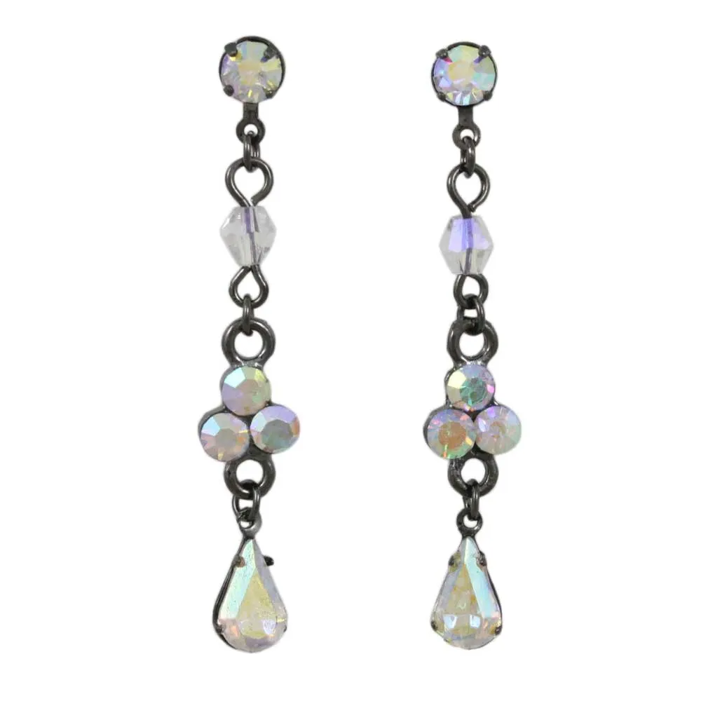 Antique Silver Aurora Borealis Crystal Drops Earring - REC320