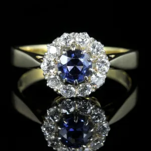 Antique Victorian Sapphire Diamond Ring 18Ct Gold