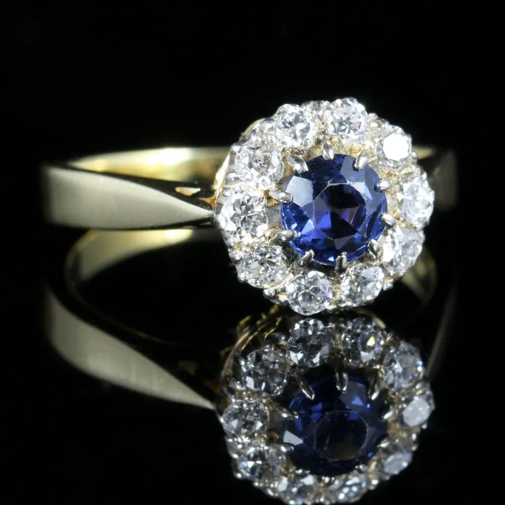 Antique Victorian Sapphire Diamond Ring 18Ct Gold