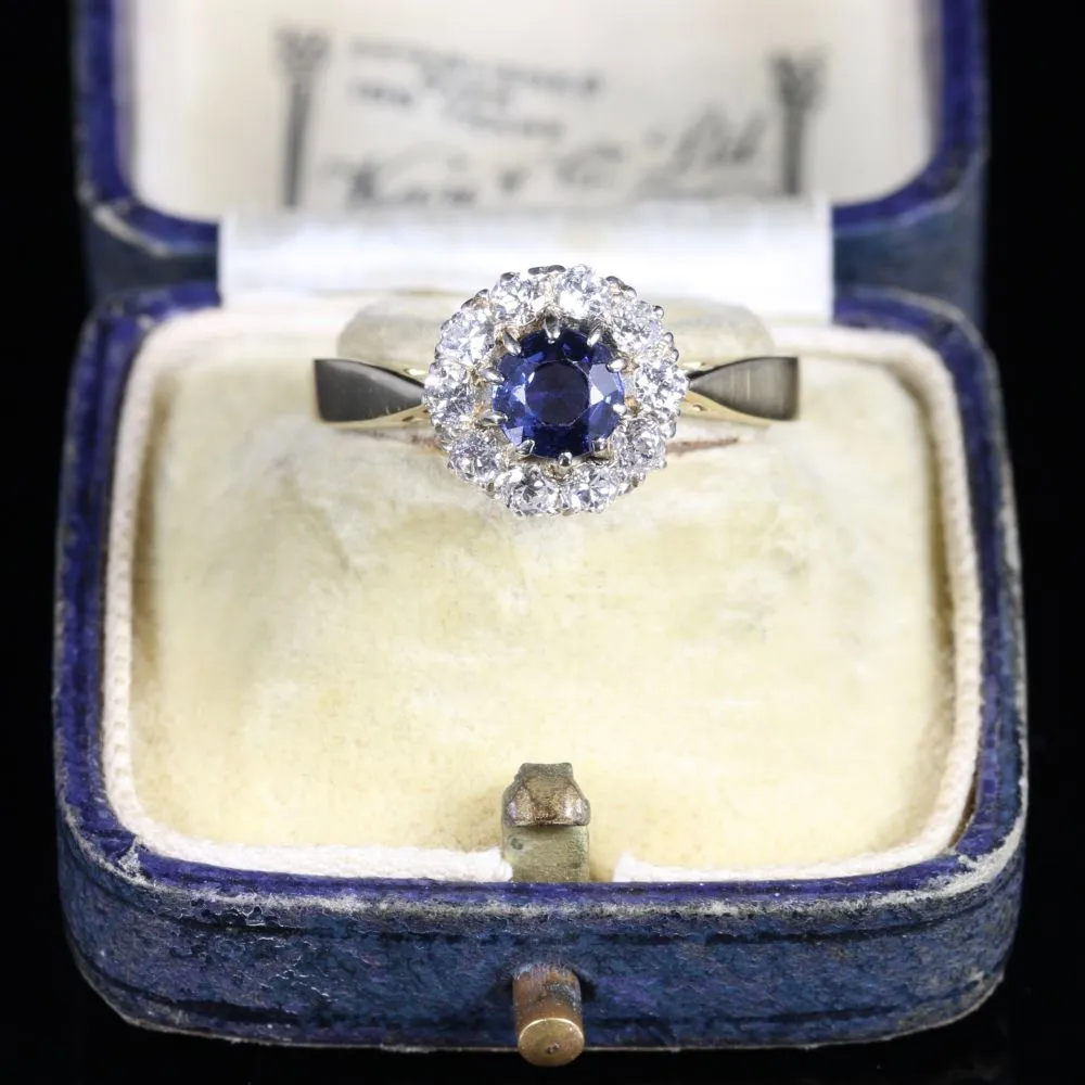 Antique Victorian Sapphire Diamond Ring 18Ct Gold