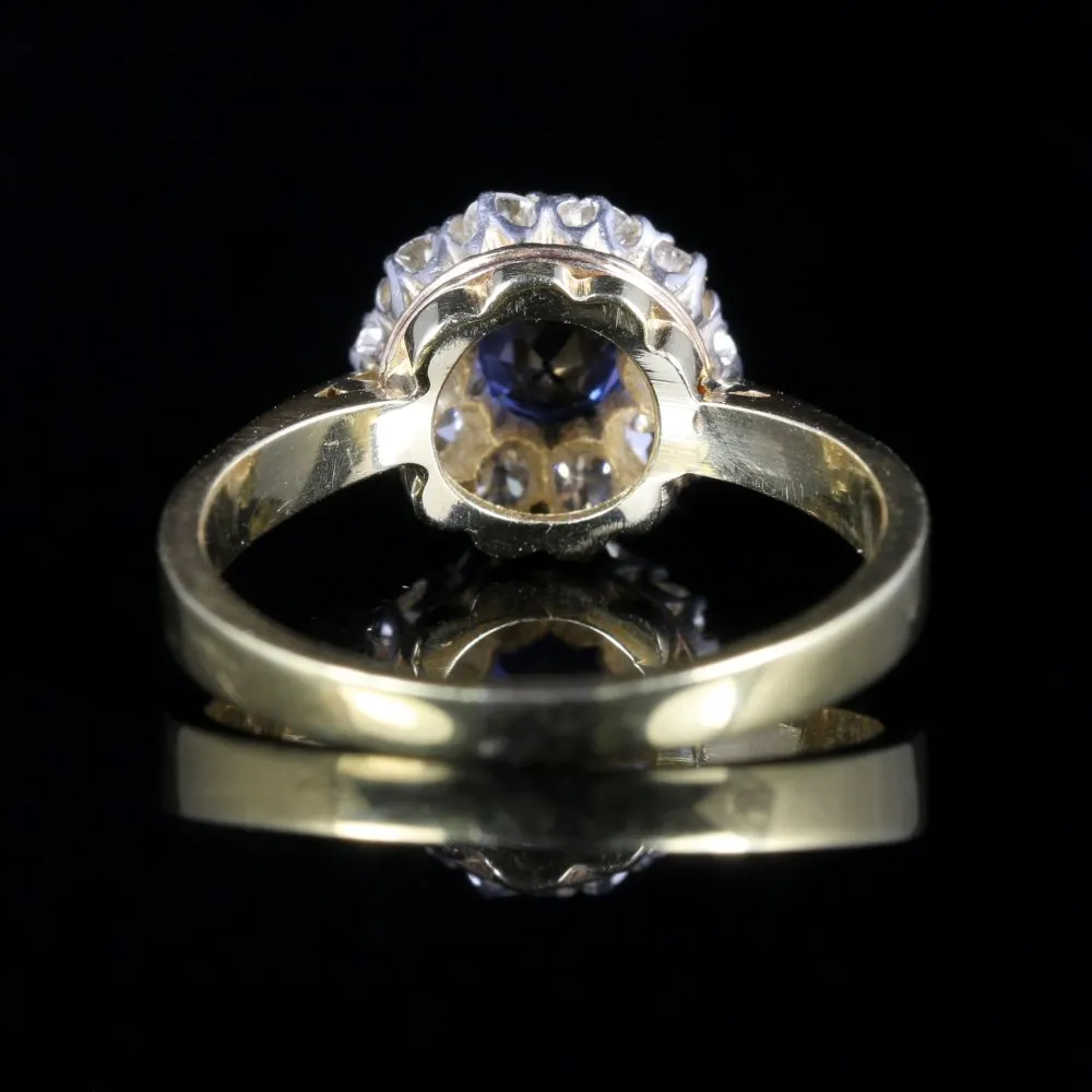 Antique Victorian Sapphire Diamond Ring 18Ct Gold