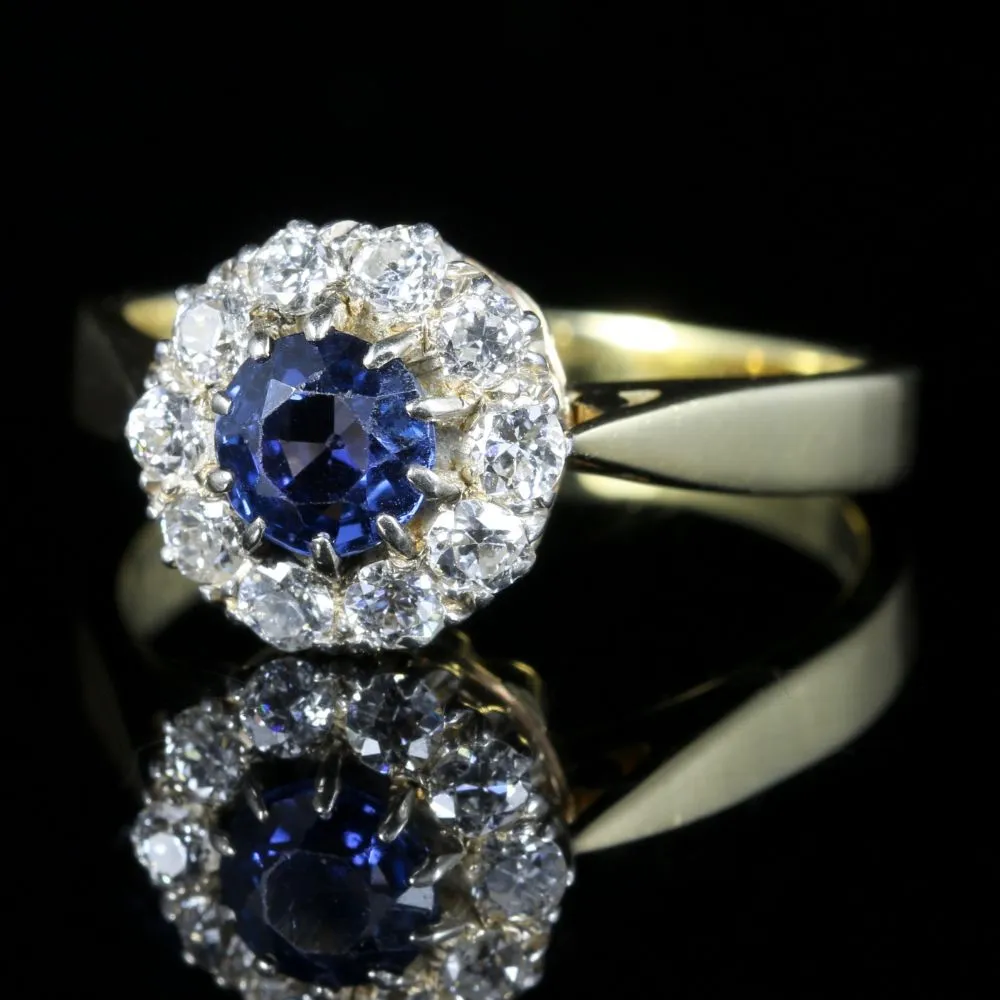 Antique Victorian Sapphire Diamond Ring 18Ct Gold