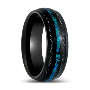 ANTONAS | Black Tungsten Ring Blue Opal