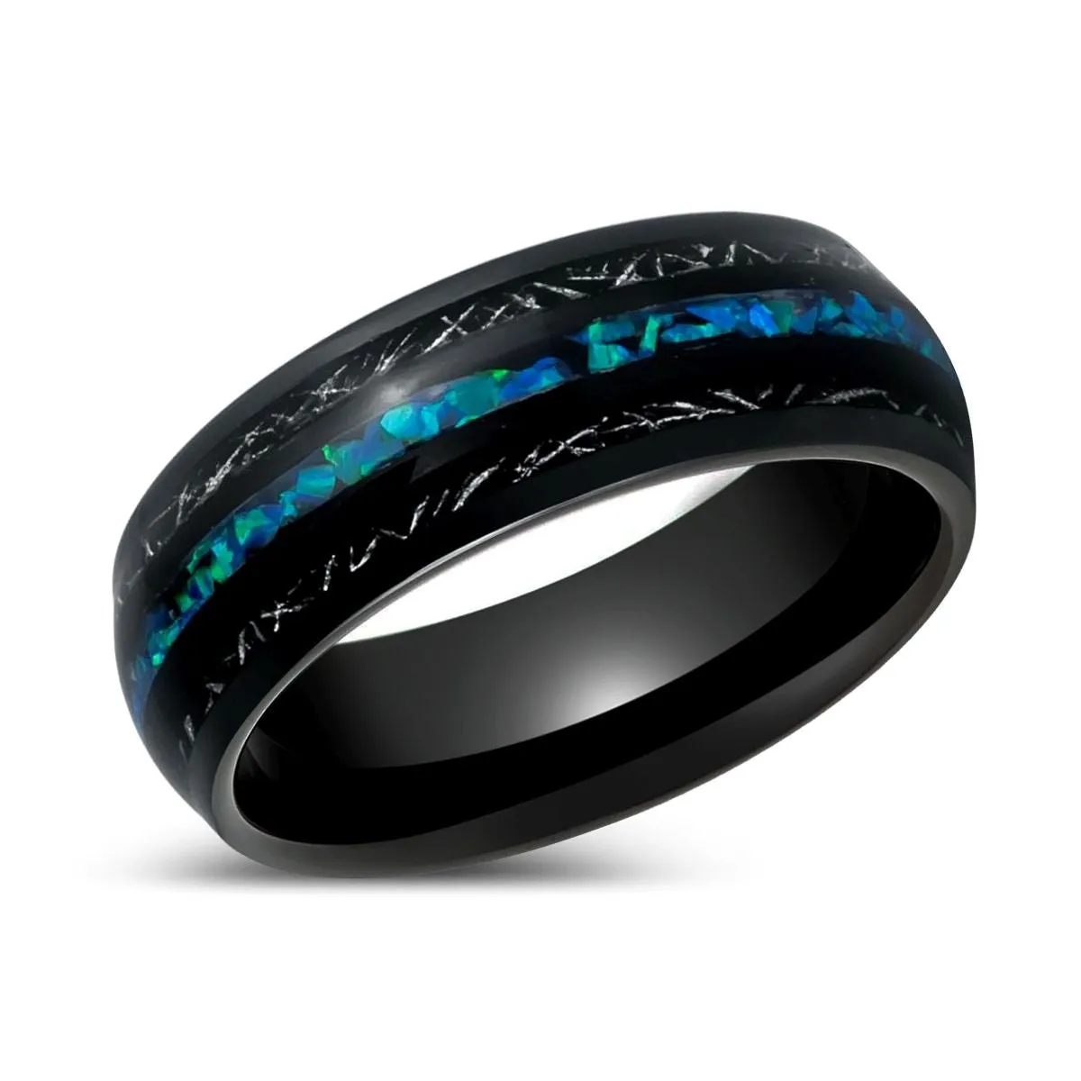 ANTONAS | Black Tungsten Ring Blue Opal