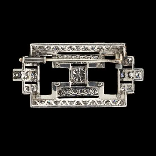 Art Deco Platinum Diamond & Enamel Brooch, circa 1930s