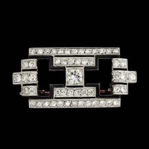 Art Deco Platinum Diamond & Enamel Brooch, circa 1930s