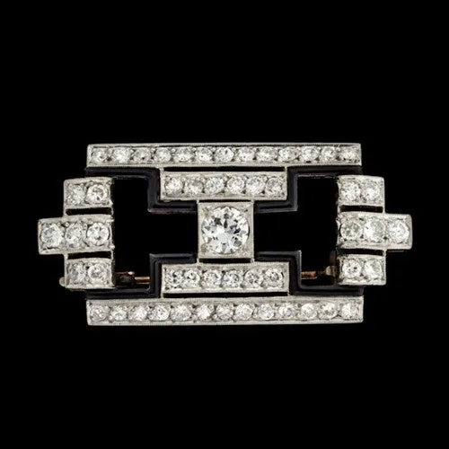 Art Deco Platinum Diamond & Enamel Brooch, circa 1930s