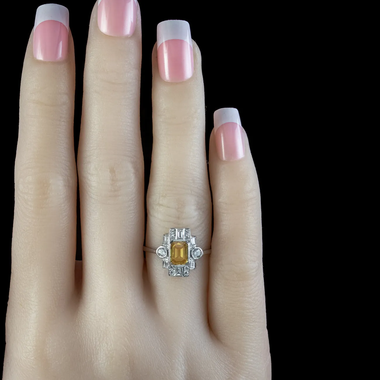 Art Deco Style Yellow Sapphire Diamond Ring 0.80ct Sapphire