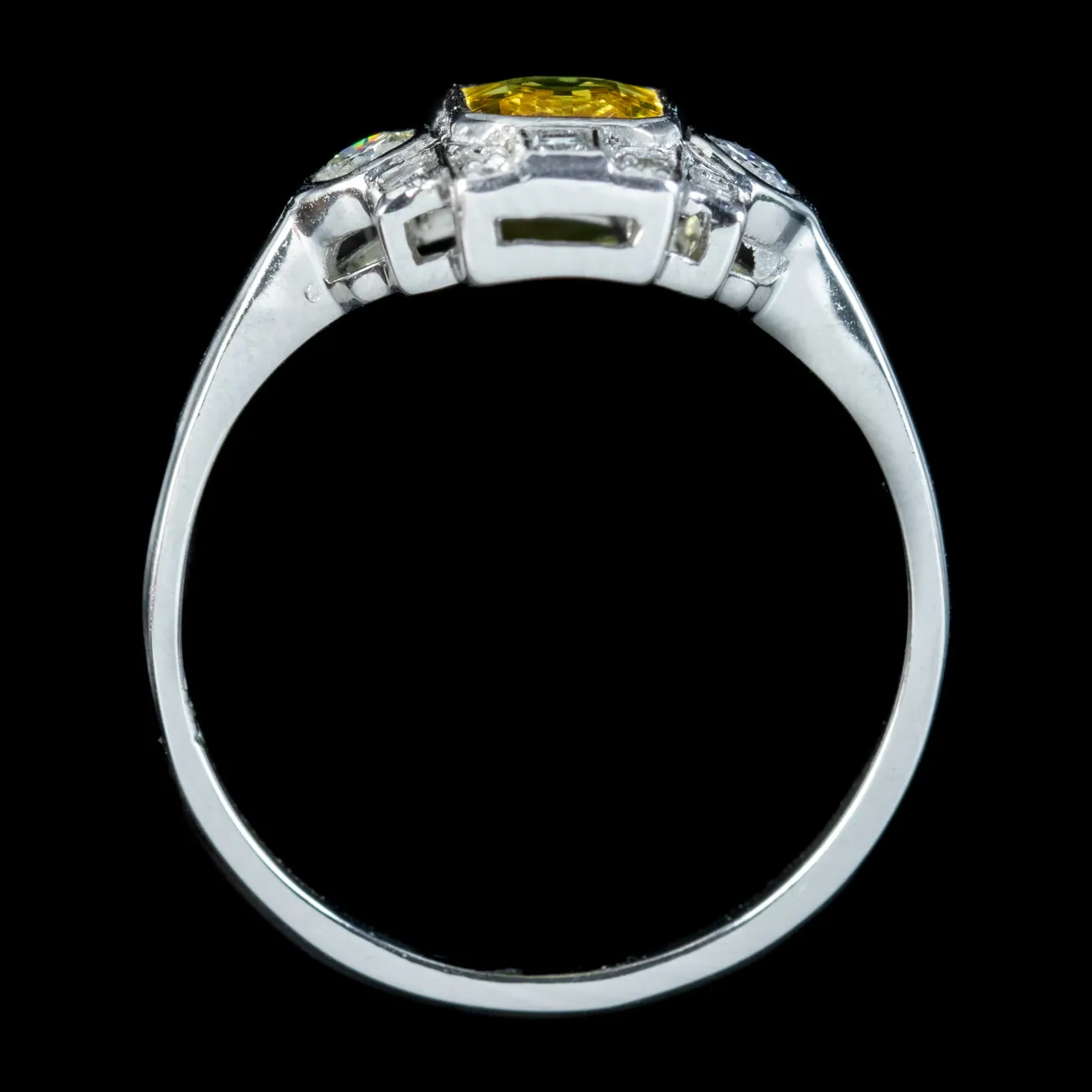 Art Deco Style Yellow Sapphire Diamond Ring 0.80ct Sapphire