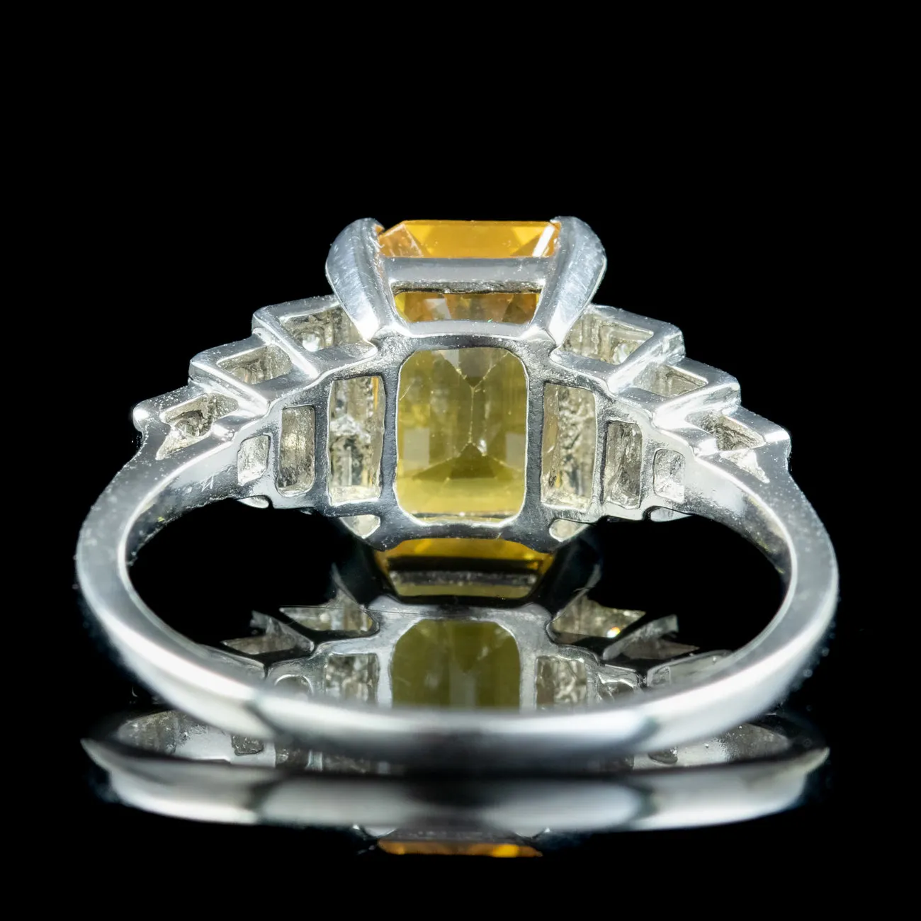 Art Deco Style Yellow Sapphire Diamond Ring 2.1ct Sapphire