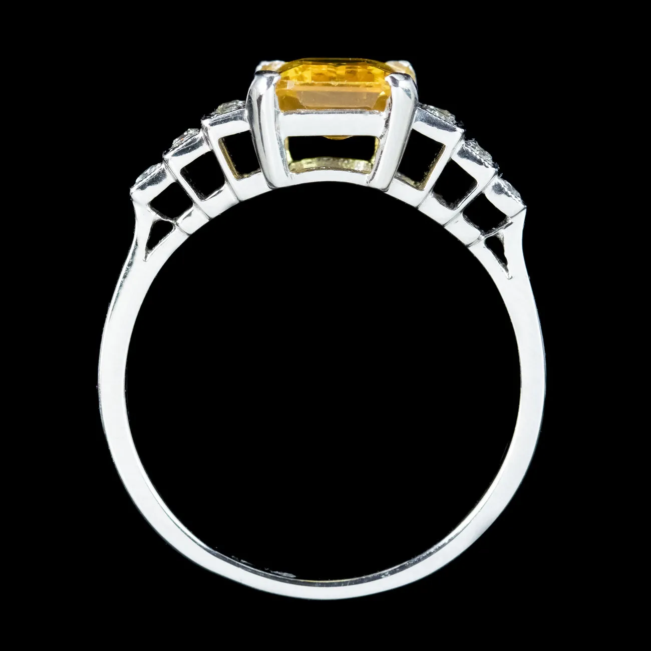 Art Deco Style Yellow Sapphire Diamond Ring 2.1ct Sapphire