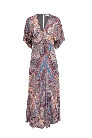 Ba&sh - Beige, Purple, & Orange Paisley Print Midi Dress Sz 6