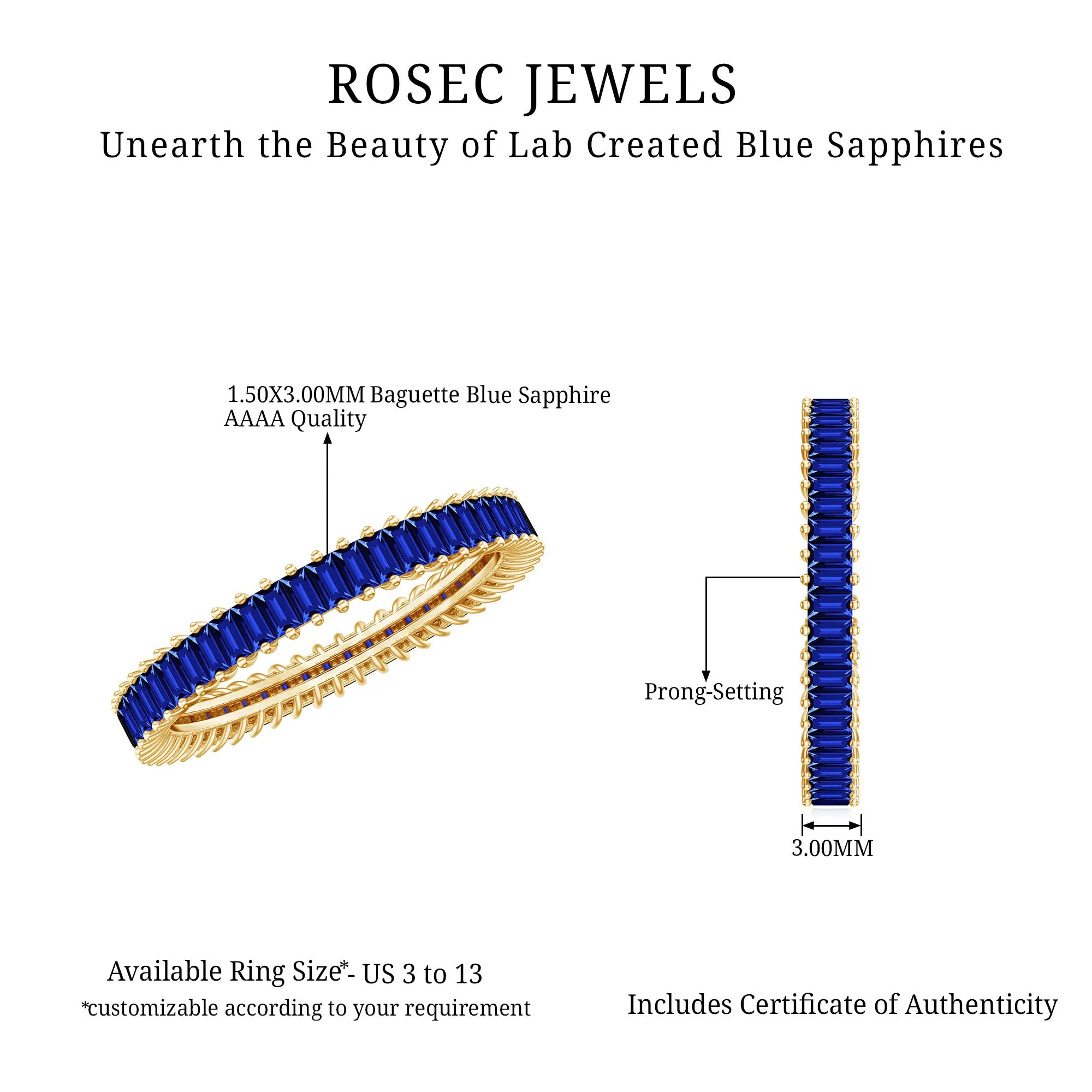 Baguette Cut Created Blue Sapphire Eternity Band Ring