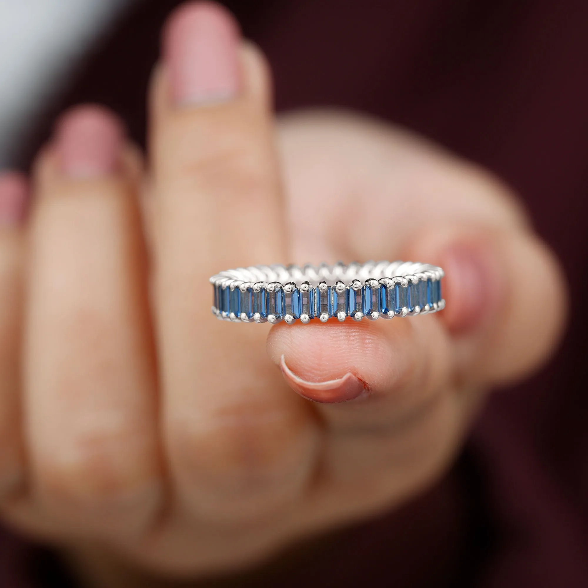 Baguette Cut Created Blue Sapphire Eternity Band Ring