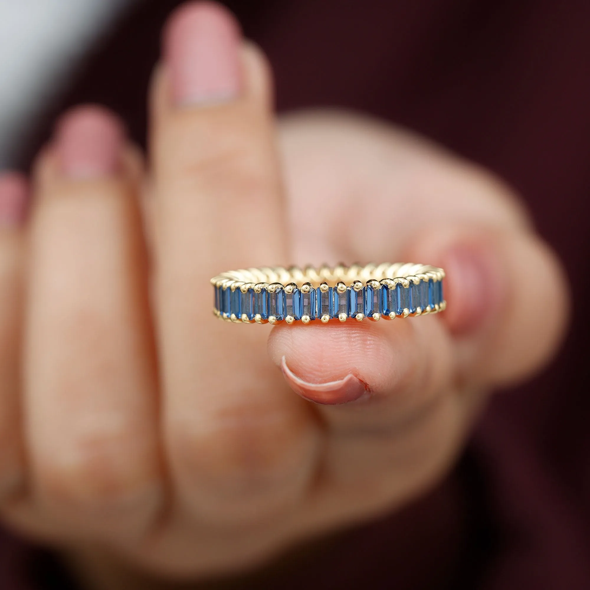 Baguette Cut Created Blue Sapphire Eternity Band Ring