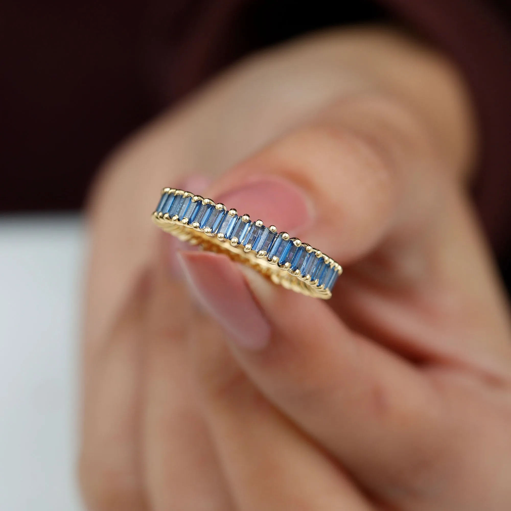 Baguette Cut Created Blue Sapphire Eternity Band Ring