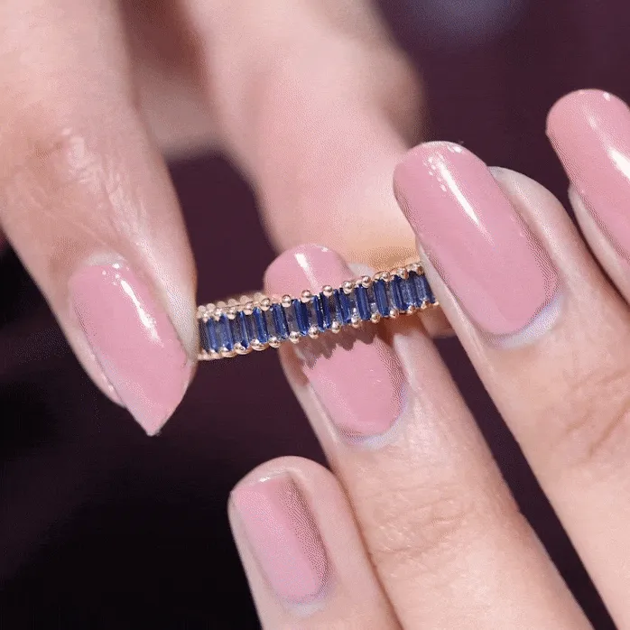 Baguette Cut Created Blue Sapphire Eternity Band Ring