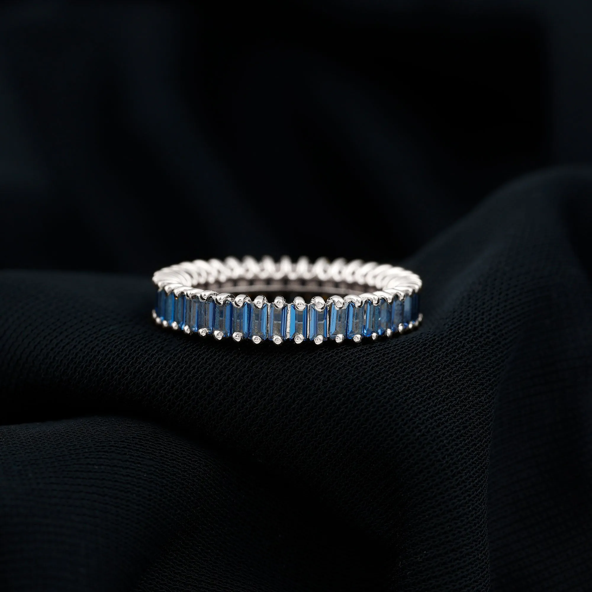 Baguette Cut Created Blue Sapphire Eternity Band Ring