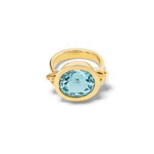 Baguette Extra Large Ring Yellow Gold - Aquamarine