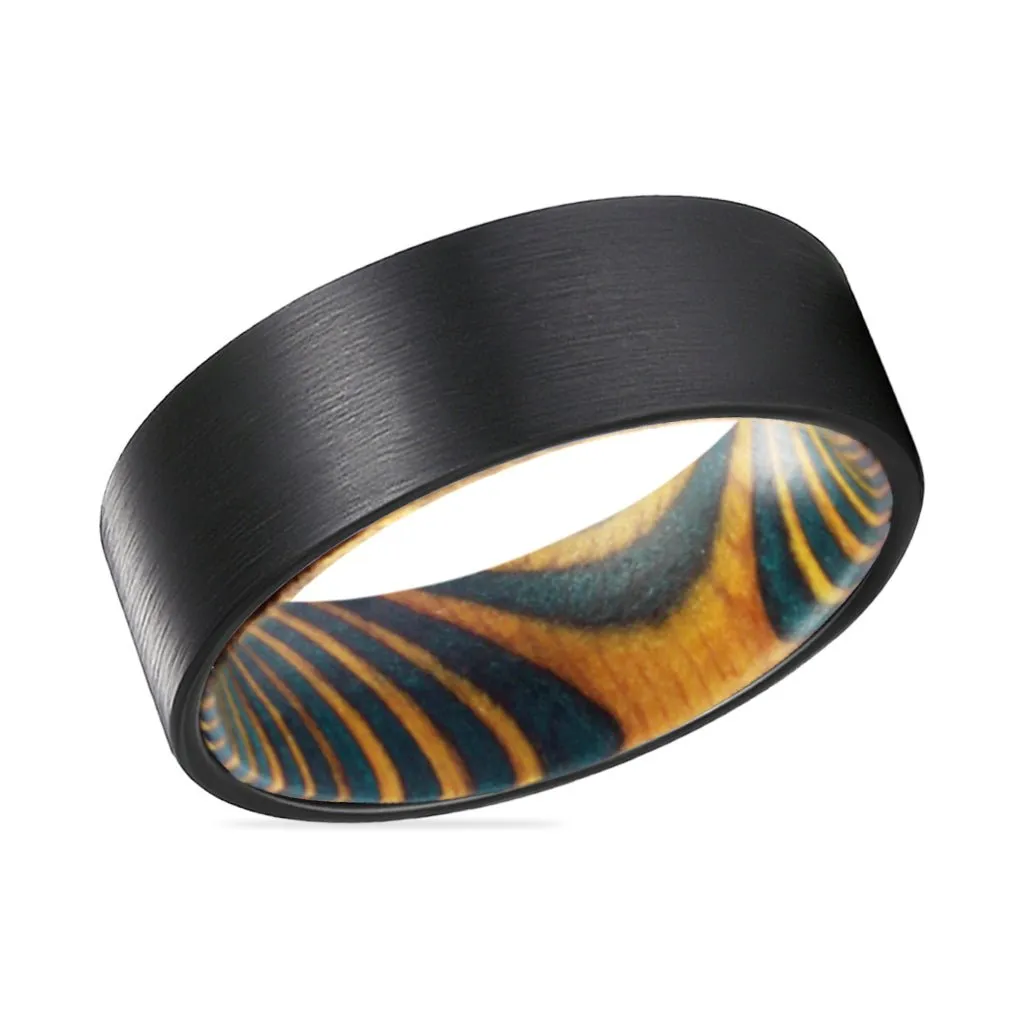 BARTH | Green and Yellow Wood, Black Flat Brushed Tungsten