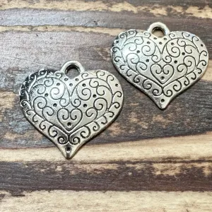 BCB-0607 -  Antique Silver Swirly Heart Pendant, 26x27mm | Pkg 2