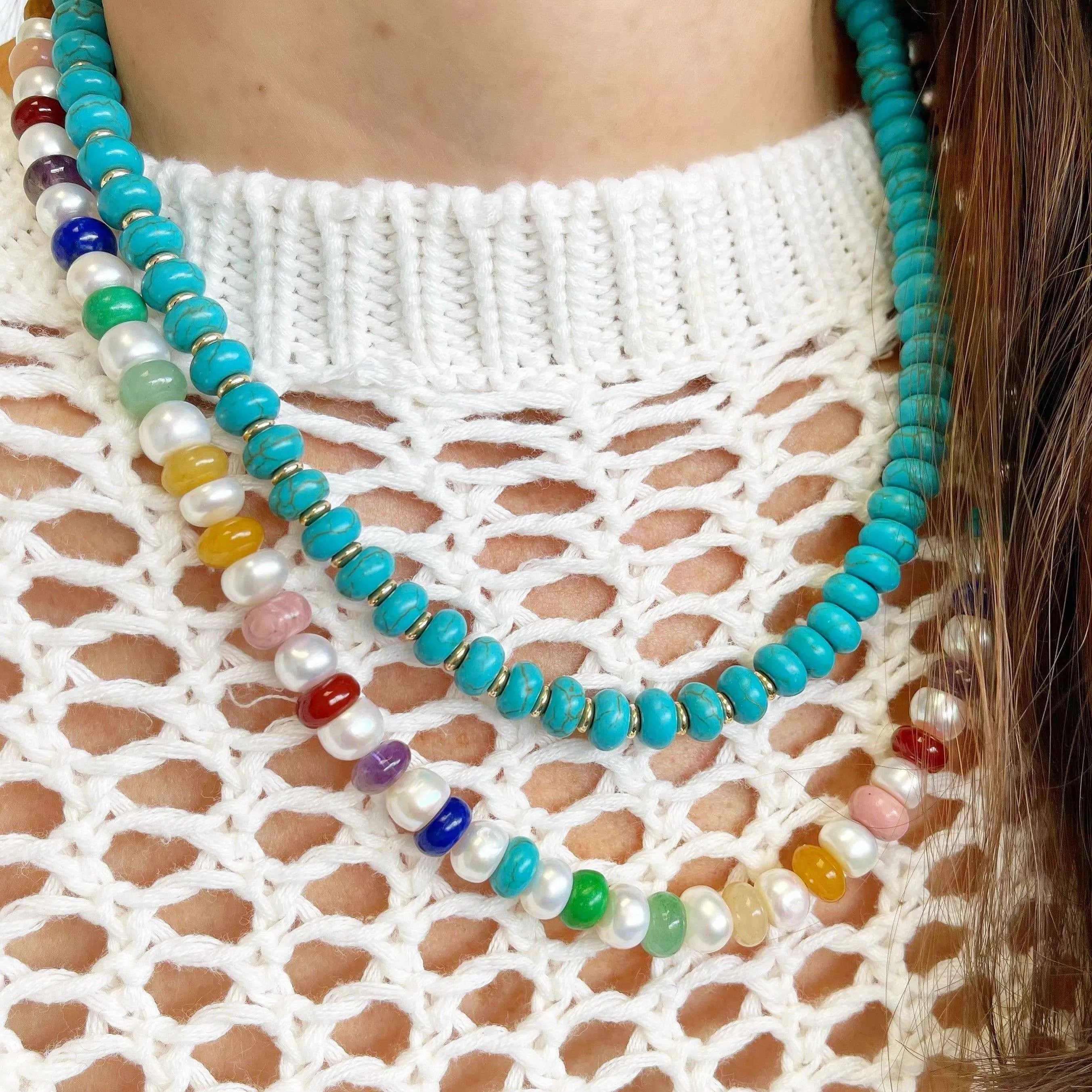 BEADazzled | Turquoise   Gold Beaded Necklace