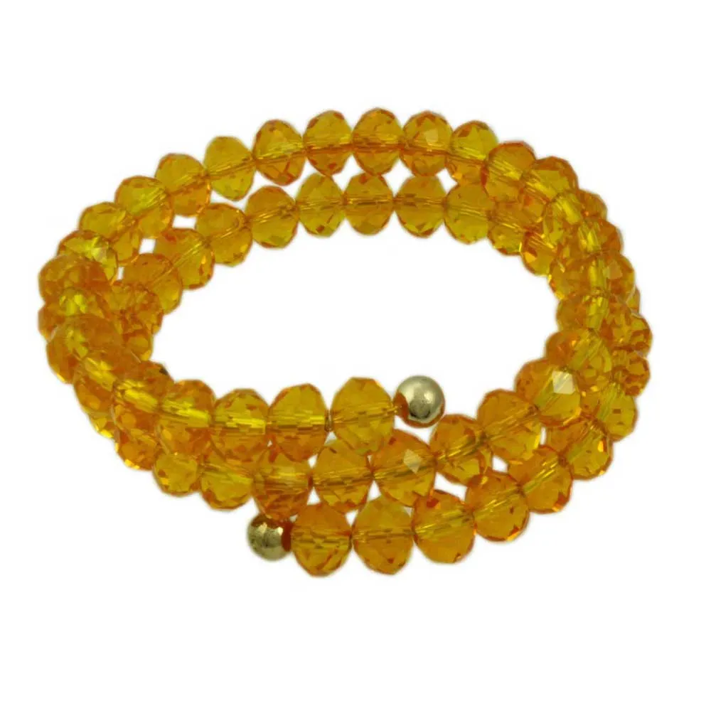 Beaded Yellow Wrap Bracelet with Gold Ball - BG401Y