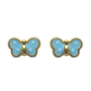 BecKids 18k Gold Baby Blue Butterfly Stud Earrings