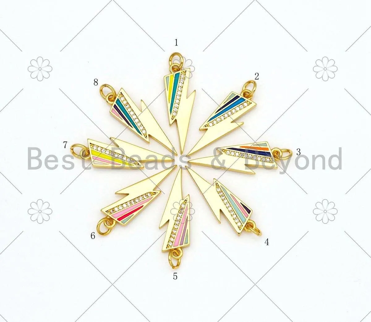 BestBeads&Beyond - Colorful Enamel Lightning Shape Pendant, 18K Gold Filled Enamel Charm,Necklace Bracelet Charm Pendant,8x24mm,Sku#F1432