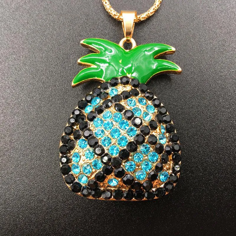 Betsey Johnson Blue & Black Crystal Pineapple Gold Necklace