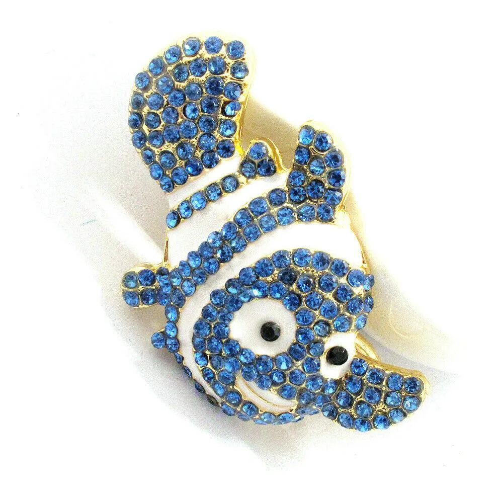 Betsey Johnson Blue Fish Rhinestone Pendant Necklace