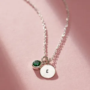 Birthstone & Initial Disc Charm Necklace