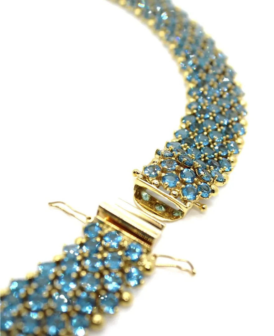 Blue Topaz Choker Necklace 15.5 Inch in 14K Yellow Gold